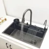 Waterfall Kitchen Sink 304 Stainless Steel Sink Large Single basin With Multifunction LED Waterfall Faucet Above Counter – Image 3