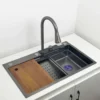 Waterfall Kitchen Sink 304 Stainless Steel Sink Large Single basin With Multifunction LED Waterfall Faucet Above Counter – Image 4